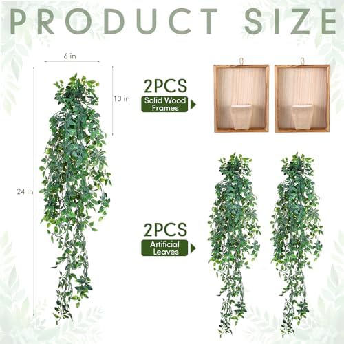 2 Pack Artificial Hanging Mandala Plants with Wooden Frames