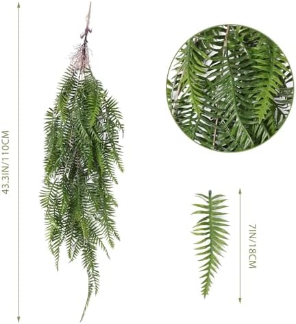 RECUTMS Artificial Hanging Ferns 2 Pack Green UV Resistant Faux Greenery Plastic Garland for Indoor Outdoor Decorations