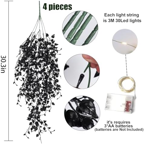 RECUTMS Artificial Hanging Plants with Lights 4Pcs Set