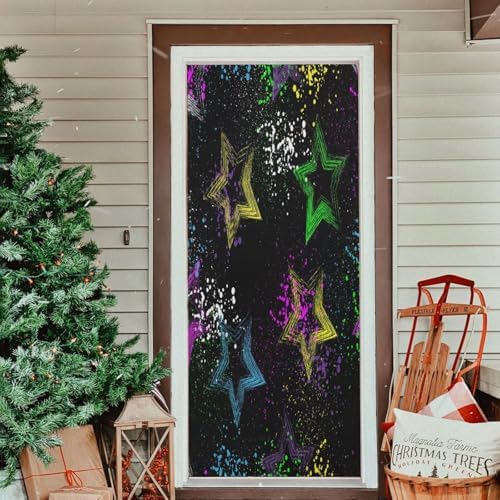 Susiyo Colorful Stars Black Halloween Door Cover