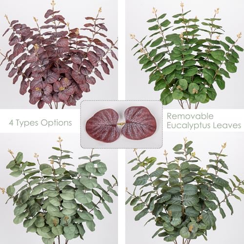 Oairse Artificial Eucalyptus Leaves Stems 315 Inch 3 Pcs Fake Greenery for Vases