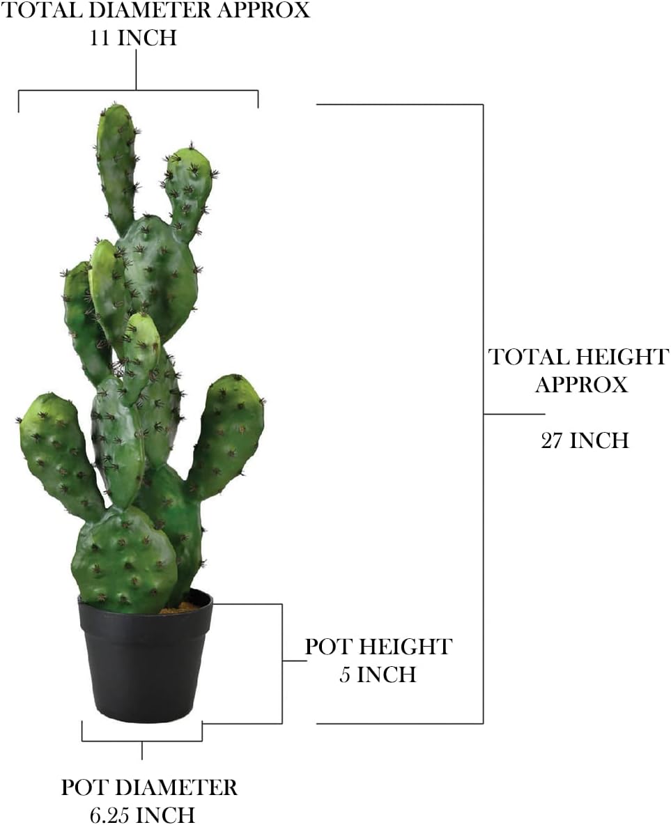 Serene Spaces Living Artificial Prickly Pear Cactus in Black Pot