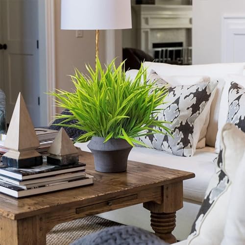 FANMINI 8 Bundle Artificial Grass Plants 17 Inch UV Resistant Faux Greenery for Home Garden Decor