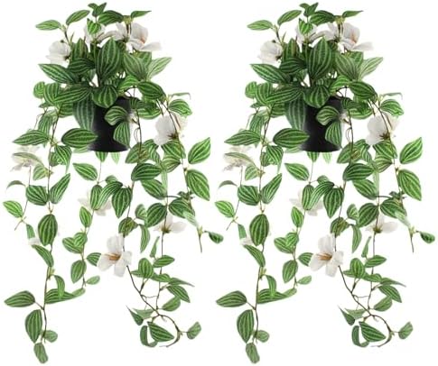 2 Pcs Artificial Ivy Hanging Plant with Flowers