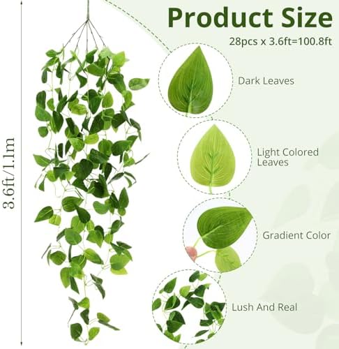 XunYee 28 Pcs Artificial Hanging Plants 36FT Fake Ivy Decor