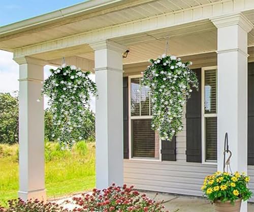 Toprooms 4 Pack Artificial Hanging Plants White Faux Ferns Ivy Vines for Home Office Decor