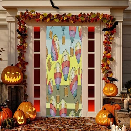 Susiyo Hot Air Balloons Halloween Door Cover 32x79 in