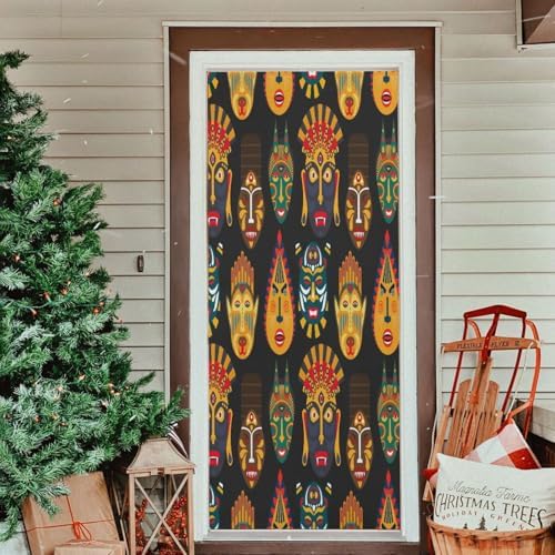 Susiyo Ethnic Masks Halloween Door Cover Stretch Fabric Door Decoration for Home Party