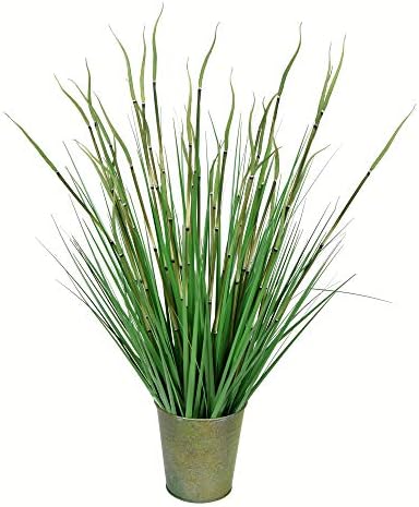 Vickerman 28 Inch Artificial Green Grass with Iron Pot