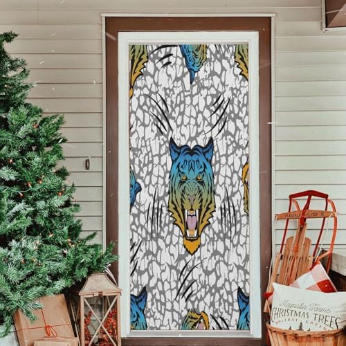 Susiyo Blue Head Tiger Halloween Door Cover Stretch Fabric Decoration