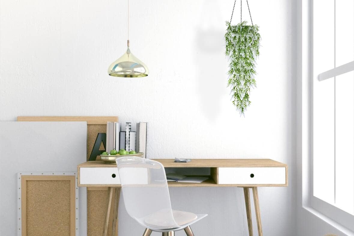 SJL 4pcs Artificial Hanging Lavender Plants for Indoor Decor