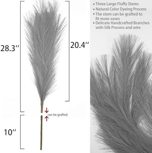 MAKHOT 5pcs Gray Pampas Grass Artificial Decor