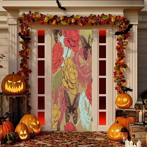 Susiyo Blooming Roses Door Cover Halloween Decoration