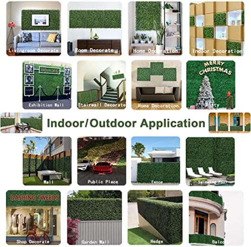 Bybeton Artificial Grass Wall Panels 10x10 16Pcs Boxwood Privacy Faux Green Wall Decor