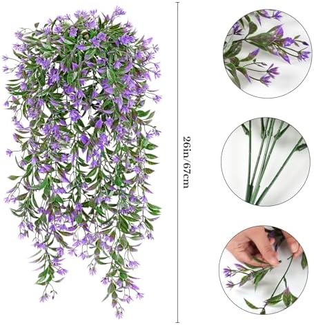 TOCHGREEN 4Pcs Artificial Hanging Plants with Purple Flowers