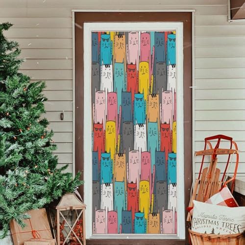 Susiyo Cartoon Cats Halloween Door Cover Stretch Fabric