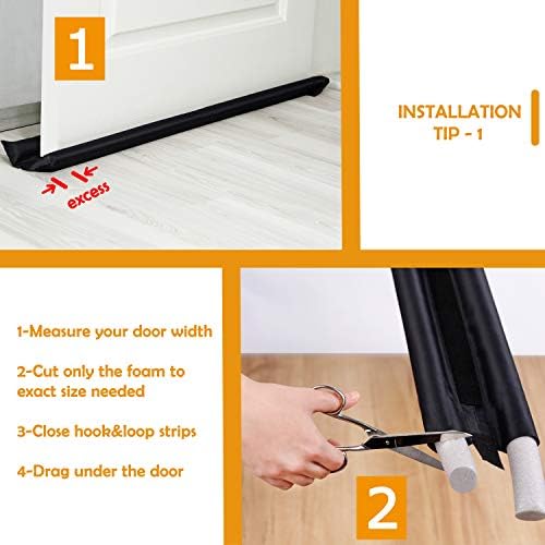 WEUPE Door Draft Stopper Double Sided 32-38 Inch Adjustable Black