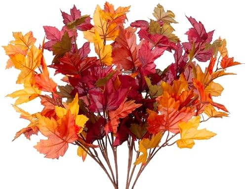 6 Pcs Artificial Maple Leaves Stems for Fall Decor