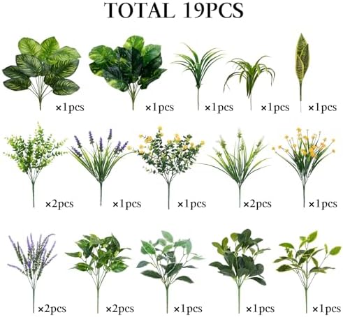 GTIDEA 19 Piece UV Resistant Artificial Plants Outdoor Decor Set