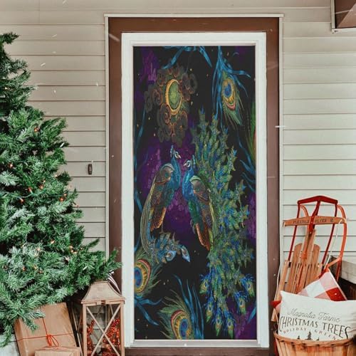 Susiyo Embroidery Peacock Halloween Door Cover 32x79 in