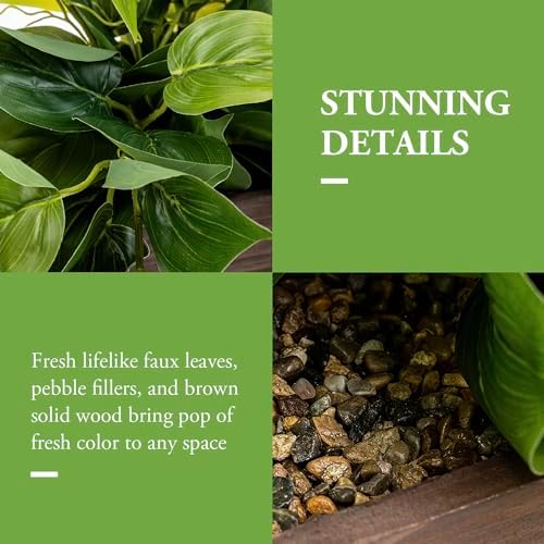 MyGift Vibrant Artificial Pothos Plant in Burnt Brown Wood Planter