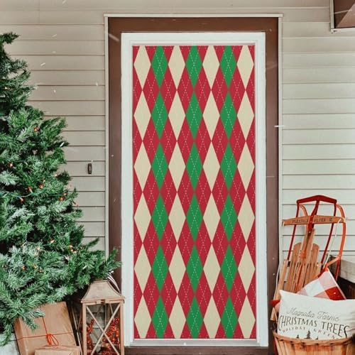 Susiyo Christmas Red Green Plaid Door Cover 32x79 in