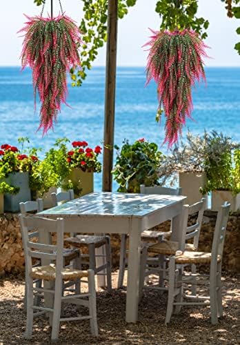 RECUTMS 4 Pcs Artificial Hanging Boston Ferns Plants Faux Greenery Wall Decor for Indoor Outdoor Garden Wedding Pink