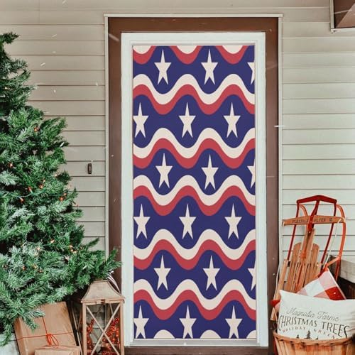 Susiyo Fag White Stars Halloween Door Cover Stretch Fabric Backdrop for Home Party Decoration