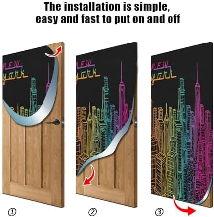 Susiyo NYC Night View Halloween Door Cover Stretch Fabric Door Decoration for Home Party Holidays