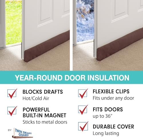 StayPut Door Draft Stopper Insulating Device 2 Ways - 36 Inch Brown