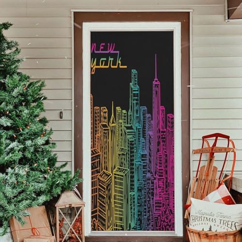 Susiyo NYC Night View Halloween Door Cover Stretch Fabric Door Decoration for Home Party Holidays