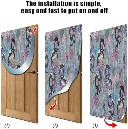 Susiyo Christmas Door Cover with Dragon and Flowers Stretch Fabric Backdrop for Home Holiday Decoration 32x79 in