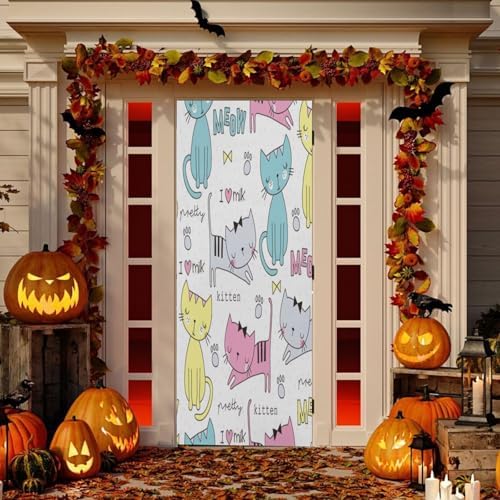 Susiyo Cute Cat Halloween Door Cover 32x79 in