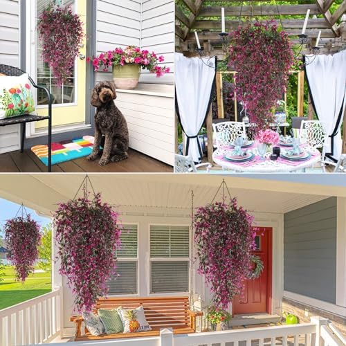 Artificial Hanging Plants 4pcs 33 Inch Faux Ivy Vine UV Resistant Purple Red