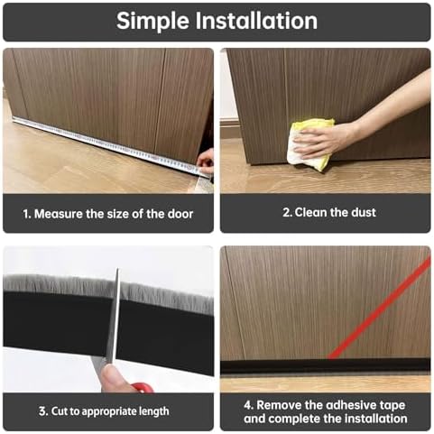 Self-Adhesive Door Sweep with Brush for Bottom Seal Black 3937 Inch Length