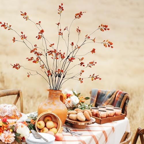 Krissing 6 Pcs Artificial Fall Stems 37 Inch Tall Greenery for Vase Decor