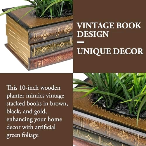 MyGift 10 Inch Vintage Book Stacked Wood Planter