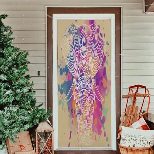 Susiyo Watercolor Elephant Beige Halloween Door Cover 32x79in