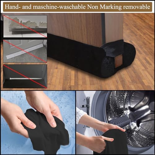 JUJIBL Under Door Draft Stopper 32 Inch No Adhesive SoundProof Black