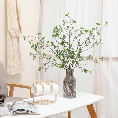 Floweroyal 3pcs Artificial Greenery Stems Faux Ficus Branches for Vase Filler