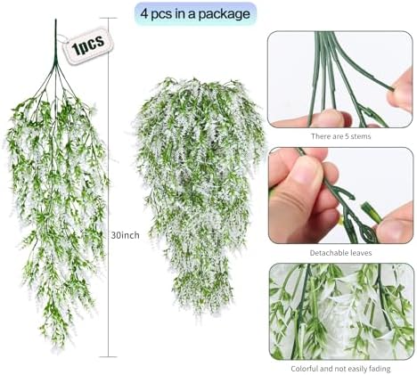 SJL 4pcs Artificial Hanging Lavender Plants for Indoor Decor