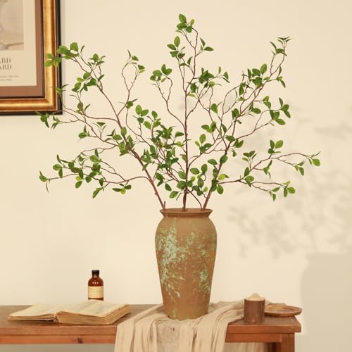 Floweroyal 3pcs Artificial Greenery Stems Faux Ficus Branches for Vase Filler