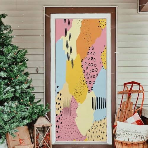 Susiyo Retro Abstract Halloween Door Cover Stretch Fabric Door Decoration 32x79 in