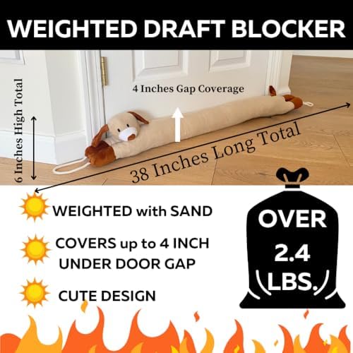 Evelots Under Door Dog Draft Stopper - 38 Inch Heavy Duty Cute Puppy