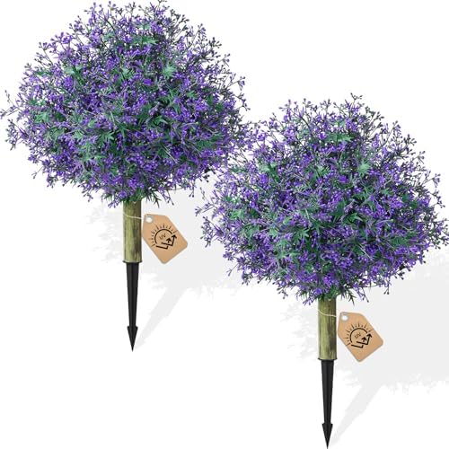 Artificial Topiary Ball Trees with Ground Spike Set of 2 UV Resistant Fake Greenery