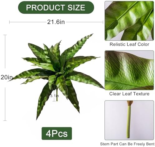 4 Pcs Artificial Greenery Stems Realistic Fake Bird Nest Fern for Home Office Decor