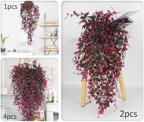 Artificial Hanging Plants 4pcs 33 Inch Faux Ivy Vine UV Resistant Purple Red