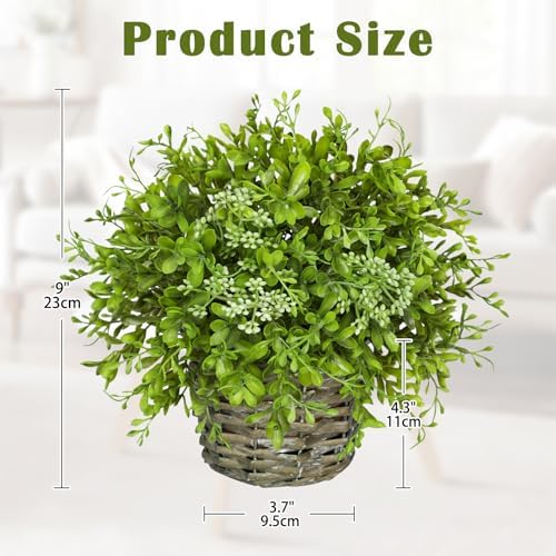 Hollyone Artificial Boxwood Plant in Woven Pot 9 Inch