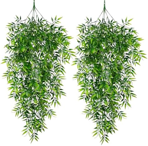 2Pcs Artificial Hanging Plants Fake Plants for Decor Greenery Vine Rattan