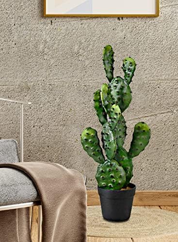 Serene Spaces Living Artificial Prickly Pear Cactus in Black Pot